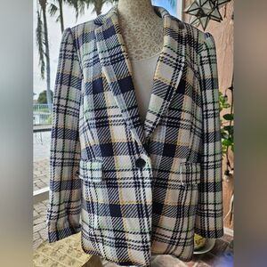 Vince Camuto Tweed Plaid Jacket Blazer Size 14